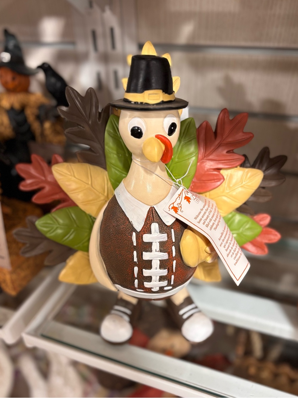 Thanksgiving Turkey Figurine with Football Detail - Multicolor